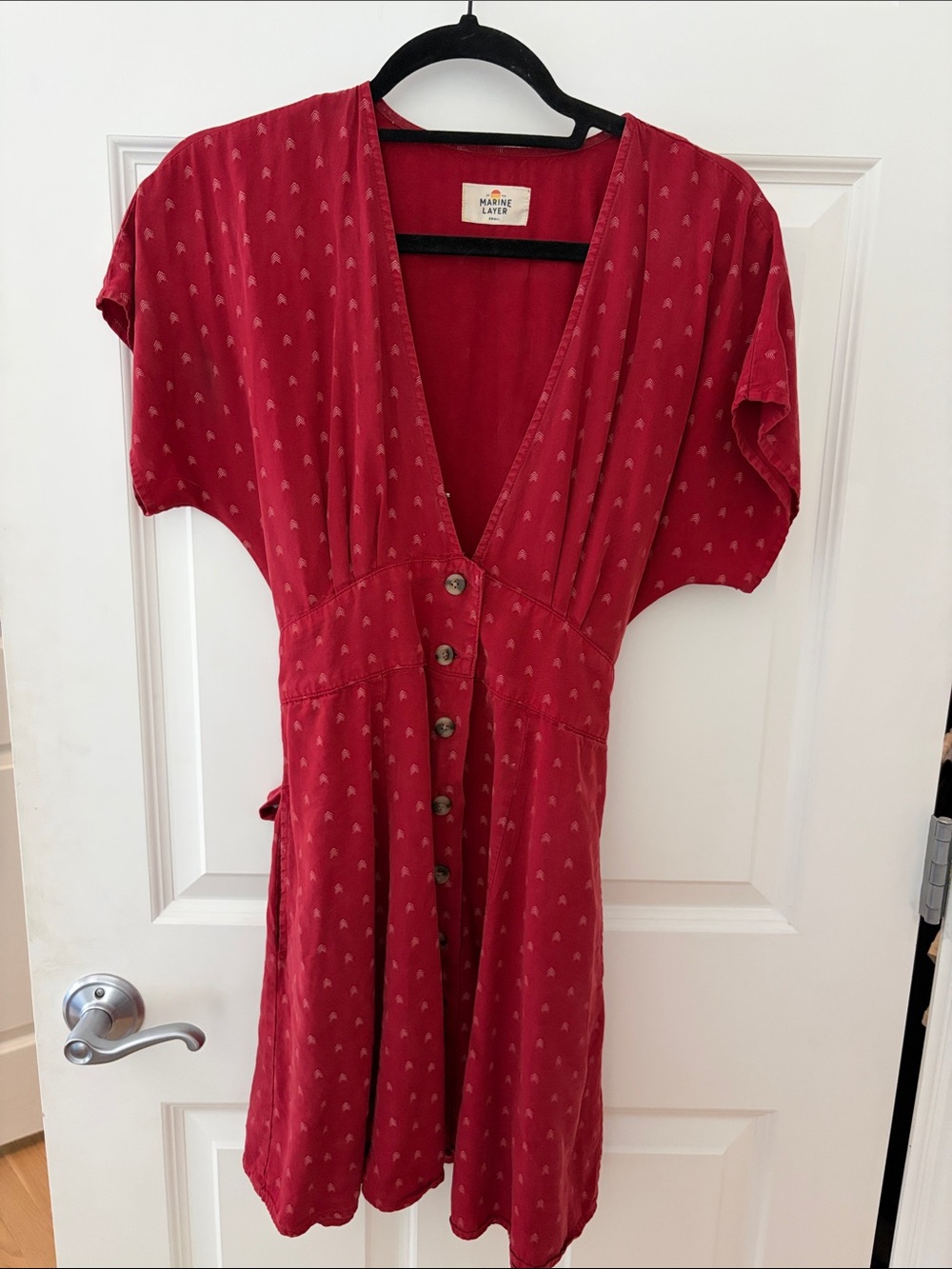 Marine Layer red button-front Camila mini dress